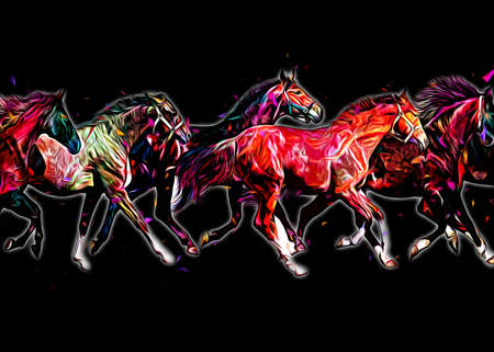 Colorful horse art illustration grunge paintingの写真素材