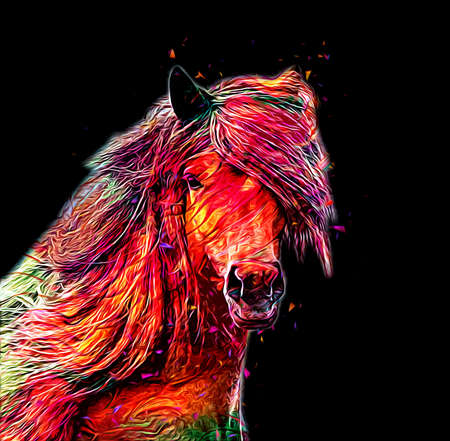 Colorful horse art illustration grunge paintingの写真素材