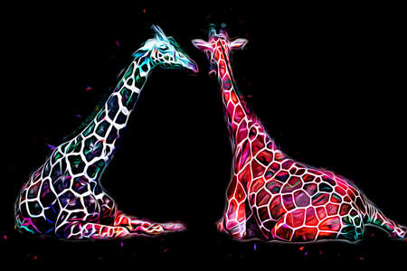 Drawing art drawing illustration of giraffeの写真素材