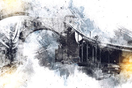 Wroclaw city poland retro vintage art drawing sketch illustrationの写真素材