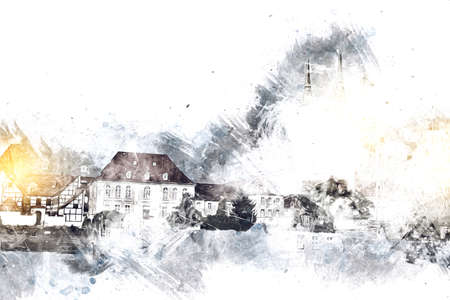 Wroclaw city poland retro vintage art drawing sketch illustrationの写真素材