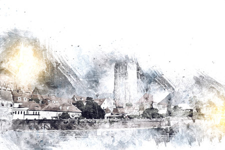 Wroclaw city poland retro vintage art drawing sketch illustration