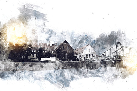 Wroclaw city poland retro vintage art drawing sketch illustration