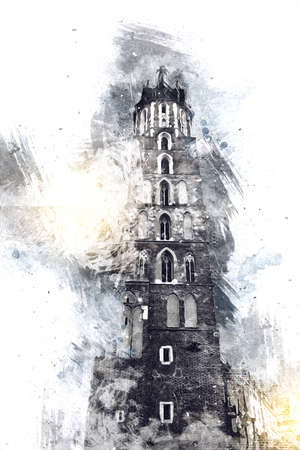 Old city Krakow art illustration retro vintageの写真素材