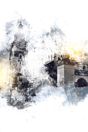 Old city Krakow art illustration retro vintageの写真素材