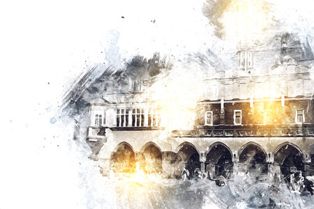 Old city Krakow art illustration retro vintage