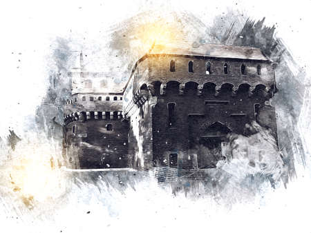 Old city Krakow art illustration retro vintageの写真素材