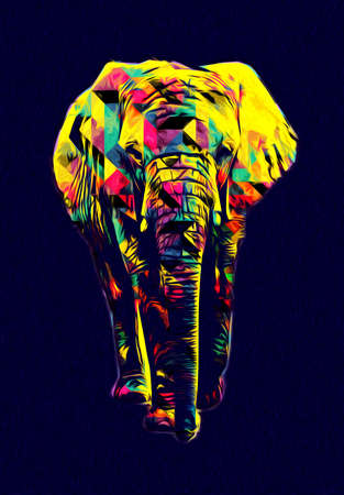 Elephant art illustration retro vintage oldの写真素材