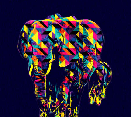 Elephant art illustration retro vintage oldの写真素材