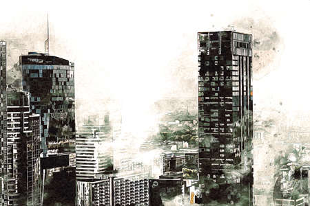 Warsaw cityscape exterior art drawing sketch illustrationの写真素材