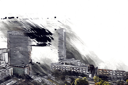 Warsaw cityscape exterior art drawing sketch illustration
