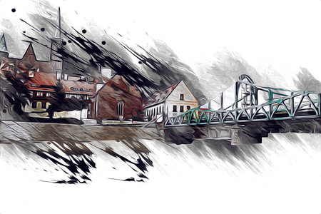 Wroclaw city poland retro vintage art drawing sketch illustration