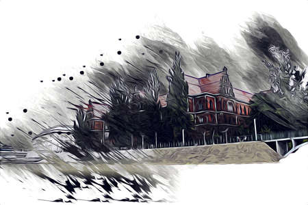 Wroclaw city poland retro vintage art drawing sketch illustrationの写真素材