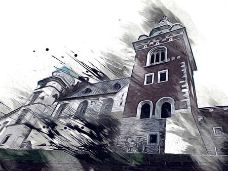Old city Krakow art illustration retro vintageの写真素材