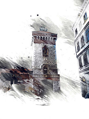 Old city Krakow art illustration retro vintageの写真素材