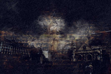 London big ben art drawing sketch illustration fun design vintage retroの写真素材