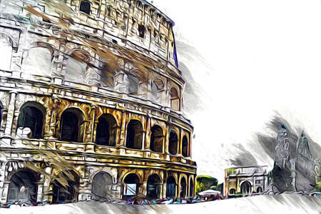 Rome Italy art drawing sketch illustration fun design vintage retroの写真素材