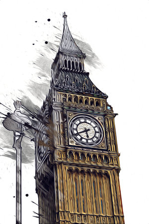 London big ben art drawing sketch illustration fun design vintage retro