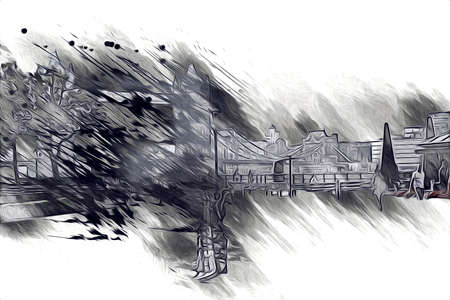 London big ben art drawing sketch illustration fun design vintage retroの写真素材