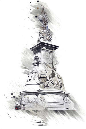 London big ben art drawing sketch illustration fun design vintage retroの写真素材