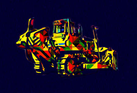 Bulldozer illustration color art grunge drawing vintageの写真素材