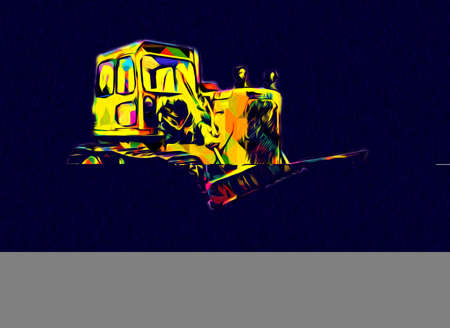 Bulldozer illustration color art grunge drawing vintageの写真素材