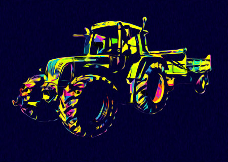 Agricultural tractor illustration color art vintage antique funnyの写真素材