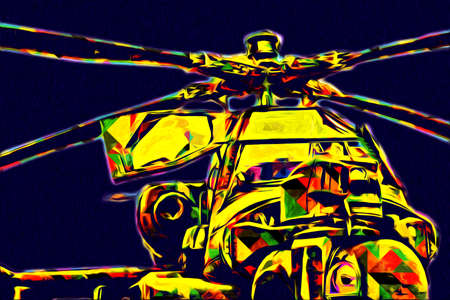 military helicopter drawing illustration art vintageの写真素材