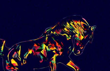 Colorful horse art illustration grunge paintingの写真素材