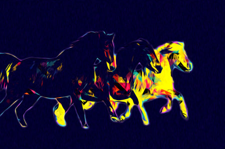 Colorful horse art illustration grunge paintingの写真素材
