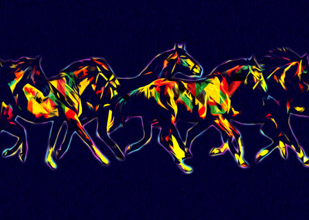 Colorful horse art illustration grunge paintingの写真素材