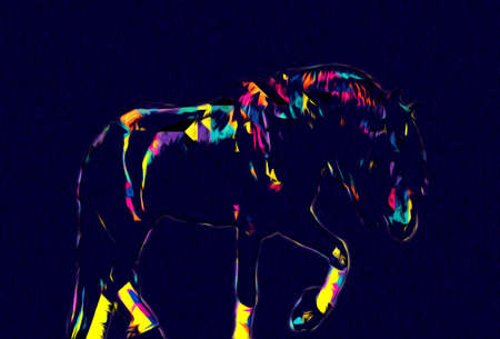 Colorful horse art illustration grunge paintingの写真素材