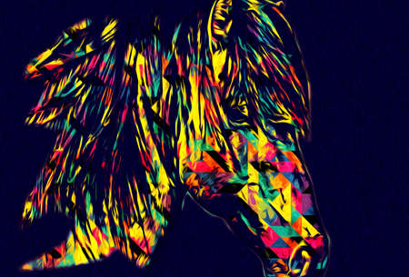 Colorful horse art illustration grunge paintingの写真素材