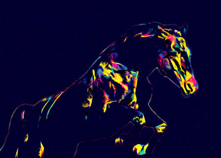 Colorful horse art illustration grunge paintingの写真素材