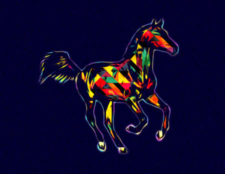 Colorful horse art illustration grunge paintingの写真素材
