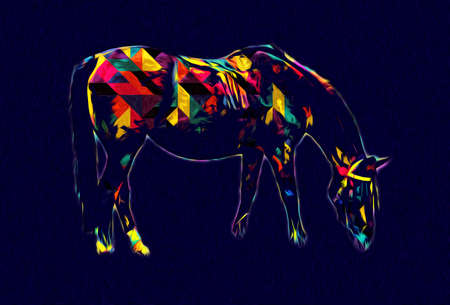 Colorful horse art illustration grunge paintingの写真素材