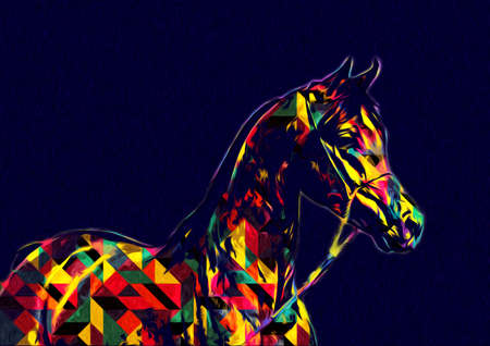 Colorful horse art illustration grunge paintingの写真素材
