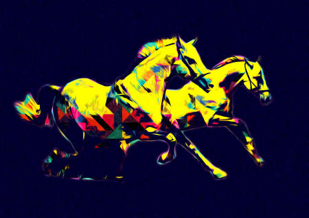 Colorful horse art illustration grunge paintingの写真素材