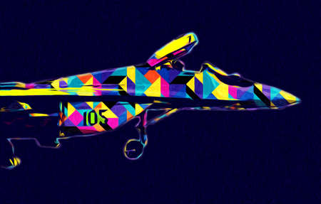 American jet fighter aircraft drawing illustration art vintageの写真素材