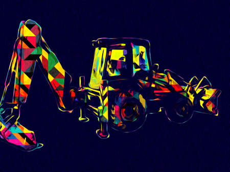 Excavator tractor illustration color isolated art work antique oldの写真素材