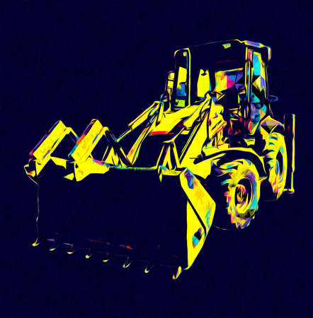 Excavator tractor illustration color isolated art work antique oldの写真素材