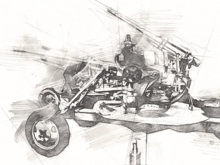 anti aircraft gun art illustration military drawing sketch