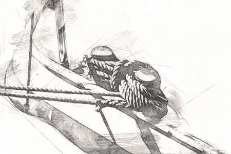 Sailing boats stowed at marina art illustration vintage retroの写真素材