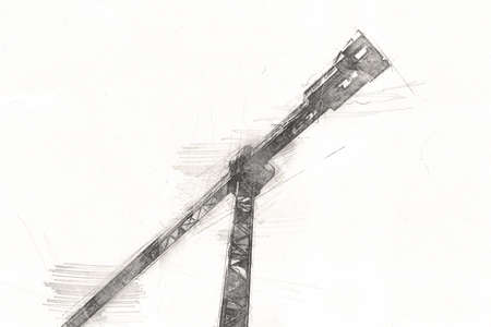 Building construction site with scaffolding vintage art illustration drawing sketchの写真素材