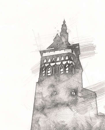 Watercolor sketch or illustration of a beautiful view of the architecture of the city of Gdansk in Polandの写真素材