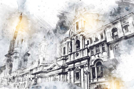Rome Italy art drawing sketch illustration fun design vintage retroの写真素材