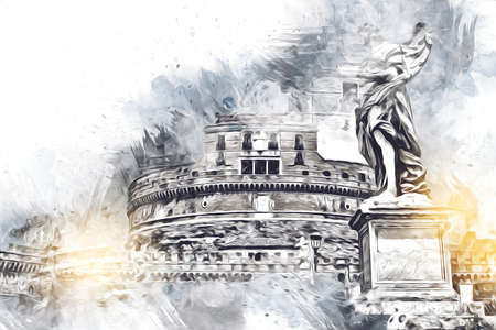 Rome Italy art drawing sketch illustration fun design vintage retroの写真素材