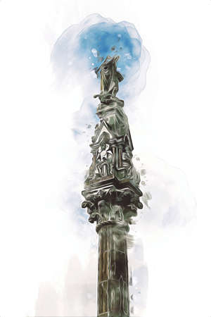 London big ben art drawing sketch illustration fun design vintage retroの写真素材