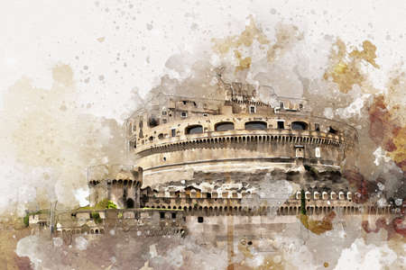 Rome Italy art drawing sketch illustration fun design vintage retroの写真素材