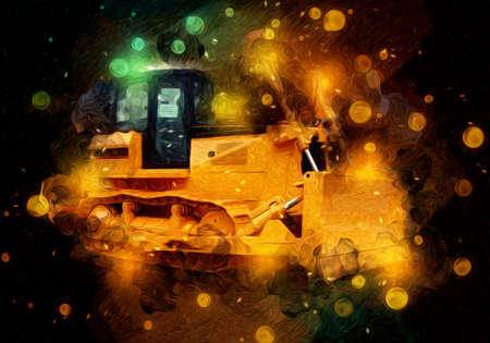 Bulldozer illustration color art grunge drawing vintageの写真素材